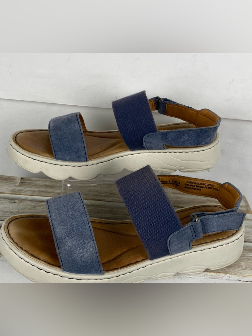 Born Navy Suede and Elastic Strap Platform Sandals - Picture 4 of 11
